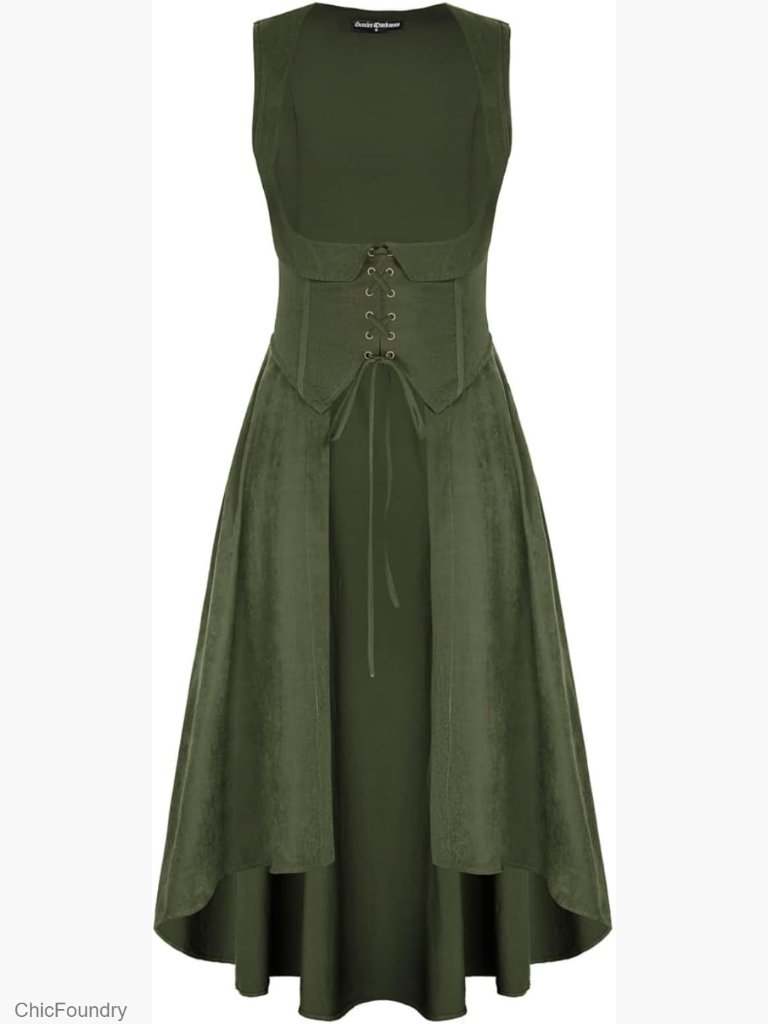Medieval Renaissance Overdress Underbust Lace-Up High Low Sleeveless Costume
